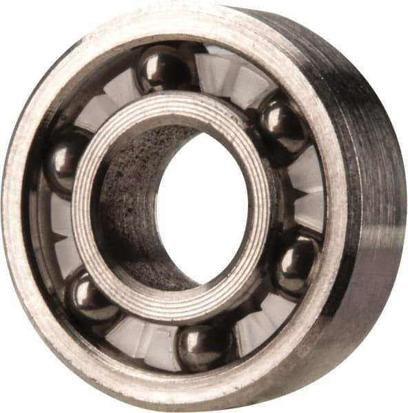 Made in USA - 1/4" Bore Diam, 5/8" OD, Open Precision Ground Radial Ball Bearing - 3/16" Wide, 1 Row, Round Bore, 51 Lb Static Capacity, 78 Lb Dynamic Capacity - All Tool & Supply