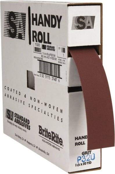 Standard Abrasives - 1-1/2 Inches Wide, 320 Grit Aluminum Oxide Shop Roll - 50 Yards Long, Extra Fine Grade, J Weighted Backing - All Tool & Supply