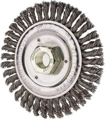 Weiler - 4-1/2" OD, 5/8" Arbor Hole, Knotted Steel Wheel Brush - 3/16" Face Width, 7/8" Trim Length, 0.02" Filament Diam, 12,500 RPM - All Tool & Supply