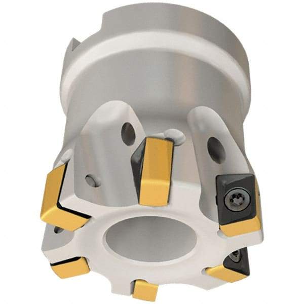 Iscar - 6 Inserts, 1-1/2" Cut Diam, 3/4" Arbor Diam, 0.315" Max Depth of Cut, Indexable Square-Shoulder Face Mill - 0/90° Lead Angle, 1.57" High, H490 AN.X 09 Insert Compatibility, Through Coolant, Series Helido - All Tool & Supply