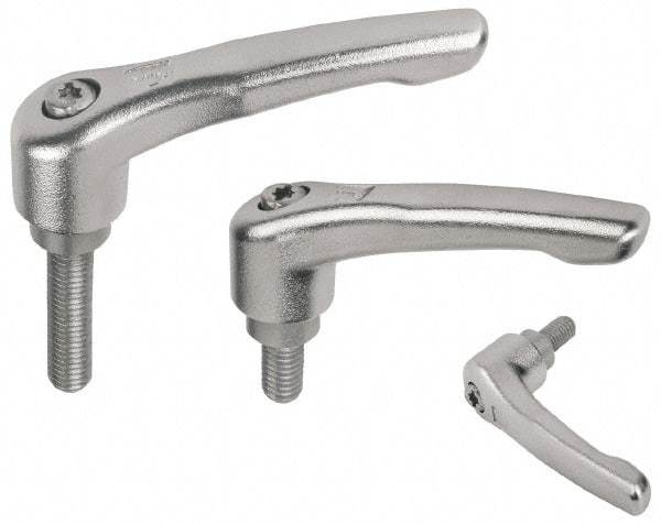 KIPP - M10 x 1.5, 16mm Hub Diam, Stainless Steel Threaded Stud Adjustable Clamping Handle - 60mm Stud Length, 91mm OAL, 54.5mm High - All Tool & Supply