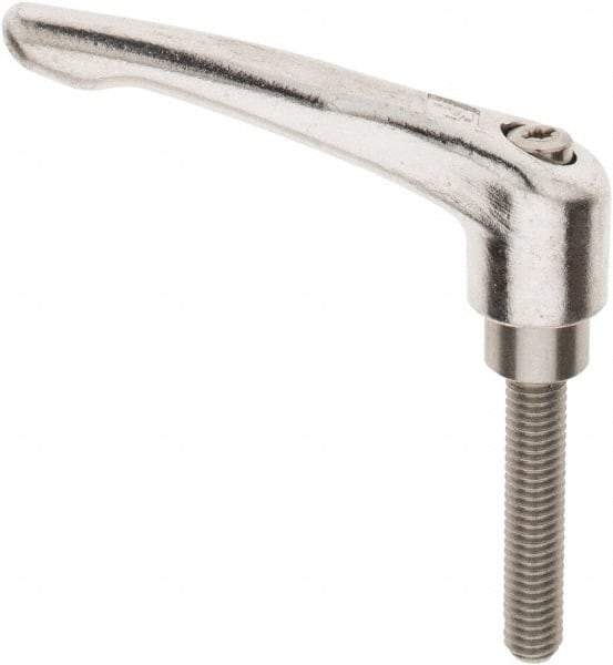 KIPP - 3/8-16, 16mm Hub Diam, Stainless Steel Threaded Stud Adjustable Clamping Handle - 1-31/32" Stud Length, 91mm OAL, 54.5mm High - All Tool & Supply