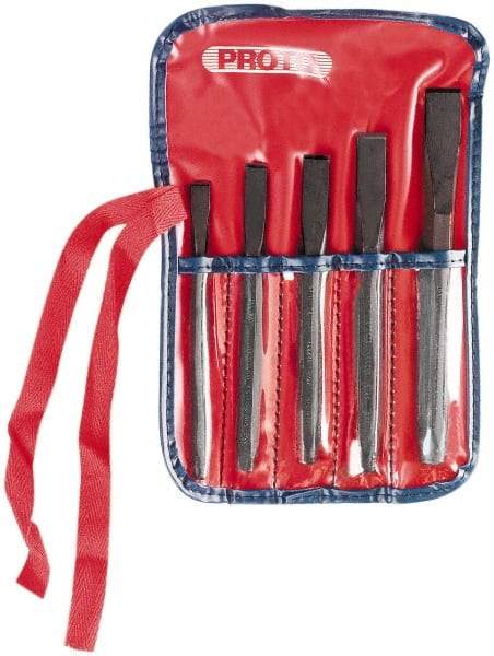 Proto - 5 Piece Cold Chisel Set - 7-1/2" OAL, Steel, Sizes Included 5/16 to 5/8" - All Tool & Supply