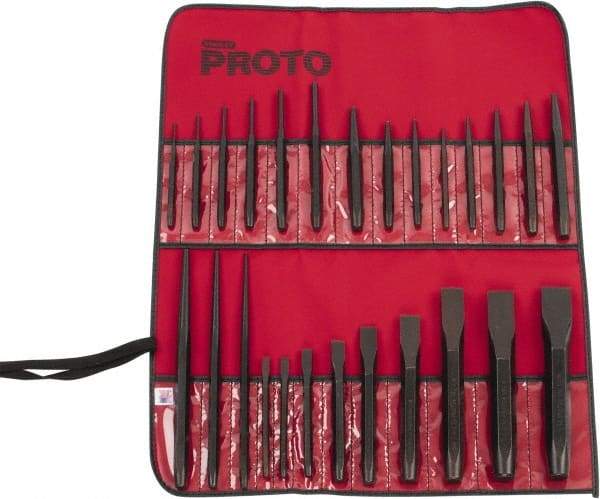 Proto - 26 Piece Punch & Chisel Set - 1/4 to 1-3/16" Chisel, 3/32 to 1/4" Punch, Hex Shank - All Tool & Supply