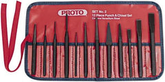 Proto - 12 Piece Punch & Chisel Set - 3/16 to 1/2" Chisel, 3/32 to 3/8" Punch, Hex Shank - All Tool & Supply