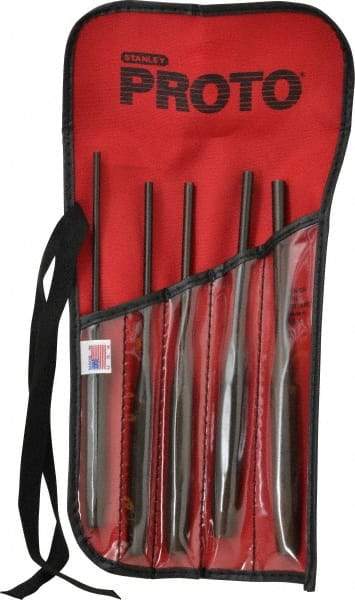 Proto - 5 Piece, 5/32 to 5/16", Pin Punch Set - Hex Shank, Steel, Comes in Tool Roll - All Tool & Supply