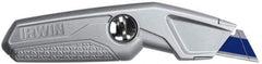 Irwin - Fixed Utility Knife - 5-3/4" Blade, Silver Aluminum Handle, 3 Blades Included - All Tool & Supply