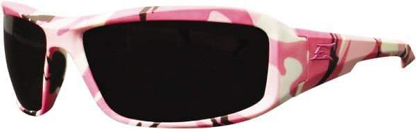 Edge Eyewear - Smoke Lenses, Framed Safety Glasses - Scratch Resistant, White, Pink, Black Nylon Frame, Size Universal, Wrap Around - All Tool & Supply