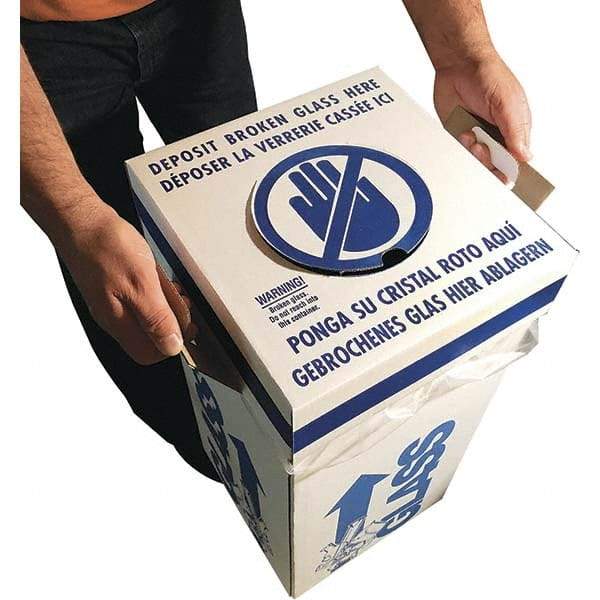 Dynalon Labware - 14 Gal White Rectangle Recycling Container - Cardboard with Plastic Liner, Blue Safety Graphic, Lid Included - All Tool & Supply