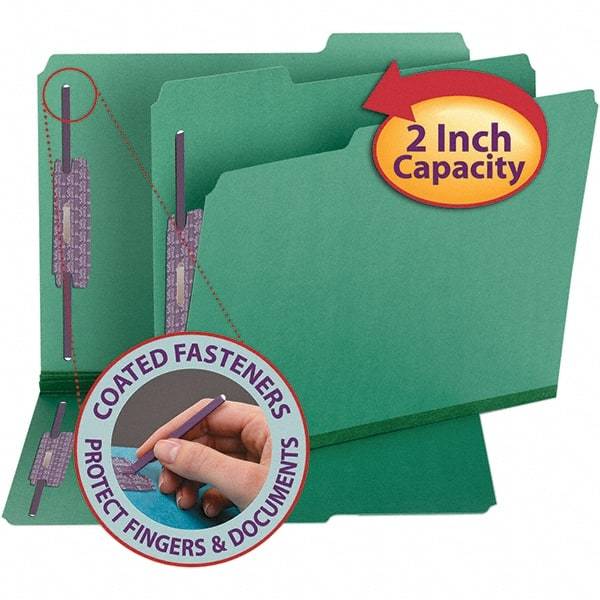 SMEAD - 11-3/4 x 9-1/2", Letter Size, Green, File Folders with Top Tab - 23 Point Stock, Assorted Tab Cut Location - All Tool & Supply