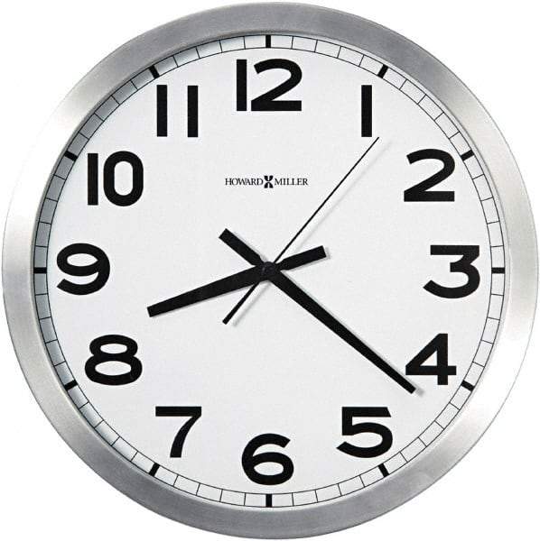 Howard Miller - 14 Inch Diameter, White Face, Dial Wall Clock - Analog Display, Silver Case, Runs on AA Battery - All Tool & Supply