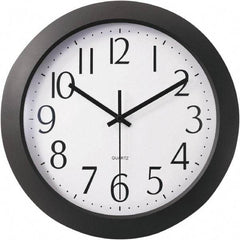 Universal One - 9-1/2 Inch Diameter, White Face, Dial Wall Clock - Analog Display, Black Case, Runs on AA Battery - All Tool & Supply