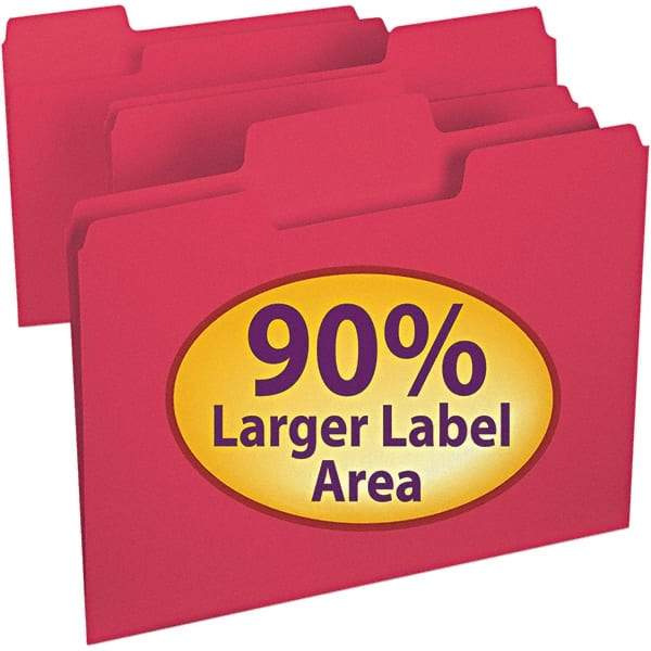 SMEAD - 11-5/8 x 9-1/2", Letter Size, Red, File Folders with Top Tab - 11 Point Stock, Assorted Tab Cut Location - All Tool & Supply