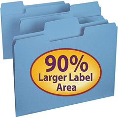 SMEAD - 11-5/8 x 9-1/2", Letter Size, Blue, File Folders with Top Tab - 11 Point Stock, Assorted Tab Cut Location - All Tool & Supply