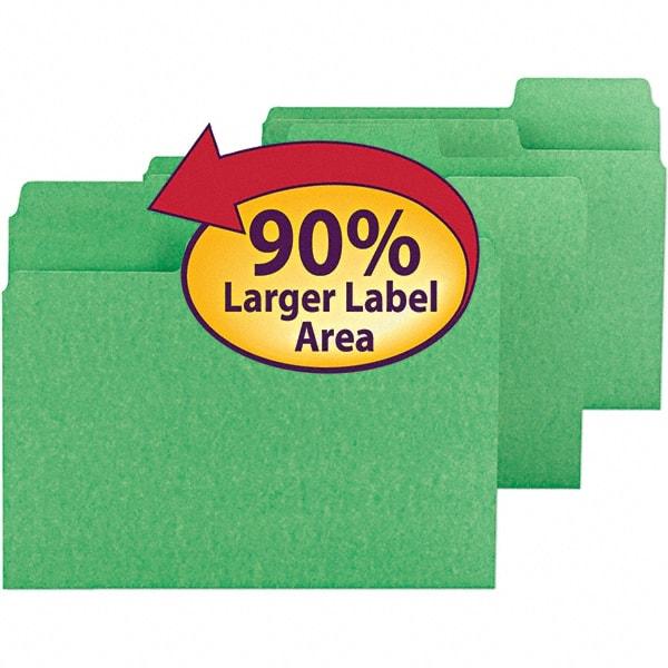 SMEAD - 11-5/8 x 9-1/2", Letter Size, Green, File Folders with Top Tab - 11 Point Stock, Assorted Tab Cut Location - All Tool & Supply