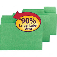 SMEAD - 11-5/8 x 9-1/2", Letter Size, Green, File Folders with Top Tab - 11 Point Stock, Assorted Tab Cut Location - All Tool & Supply