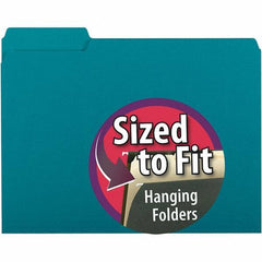 SMEAD - 11-5/8 x 9-3/16", Letter Size, Teal, File Folders with Top Tab - 11 Point Stock, Assorted Tab Cut Location - All Tool & Supply