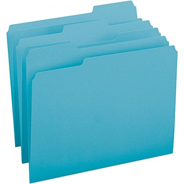 SMEAD - 11-5/8 x 9-1/2", Letter Size, Teal, File Folders with Top Tab - 11 Point Stock, Assorted Tab Cut Location - All Tool & Supply