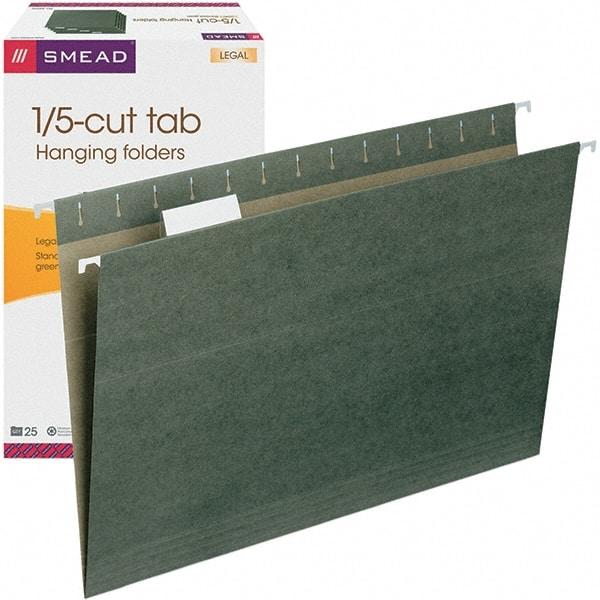 SMEAD - 14-5/8 x 9-1/2", Legal, Standard Green, Hanging File Folder - 11 Point Stock, 1/5 Tab Cut Location - All Tool & Supply