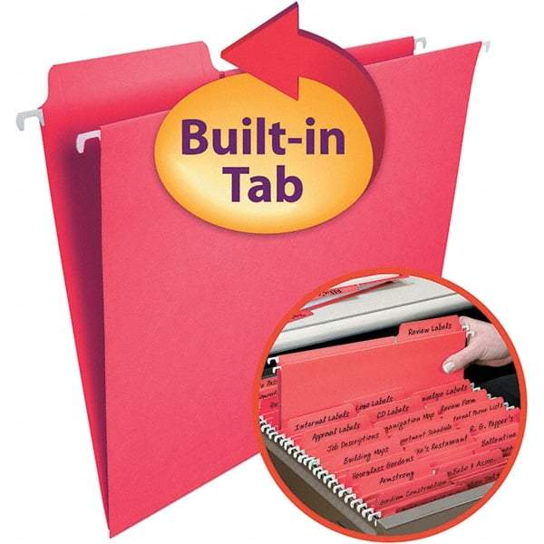 SMEAD - 12-1/4 x 9-1/2", Letter Size, Red, Hanging File Folder - 11 Point Stock, 1/3 Tab Cut Location - All Tool & Supply