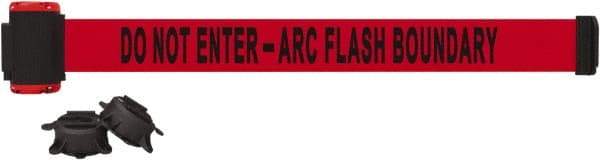 Banner Stakes - 7' Long x 2-1/2" Wide Nylon/Polyester Magnetic Wall Mount Barrier - Black on Red - All Tool & Supply