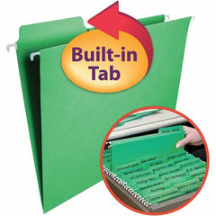 SMEAD - 12-1/4 x 9-1/2", Letter Size, Green, Hanging File Folder - 11 Point Stock, 1/3 Tab Cut Location - All Tool & Supply