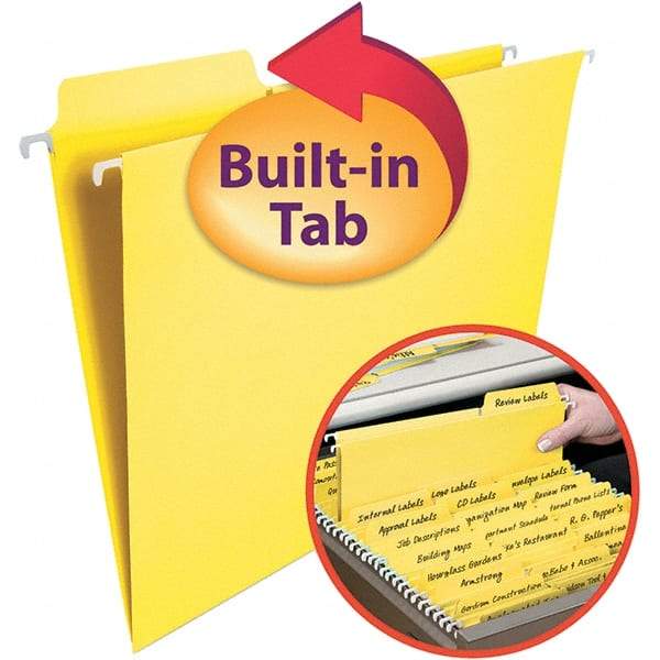 SMEAD - 12-1/4 x 9-1/2", Letter Size, Yellow, Hanging File Folder - 11 Point Stock, 1/3 Tab Cut Location - All Tool & Supply