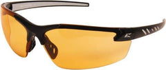 Edge Eyewear - Amber Lenses, Frameless Safety Glasses - Scratch Resistant, Black Nylon Frame, Size Universal, Wrap Around - All Tool & Supply