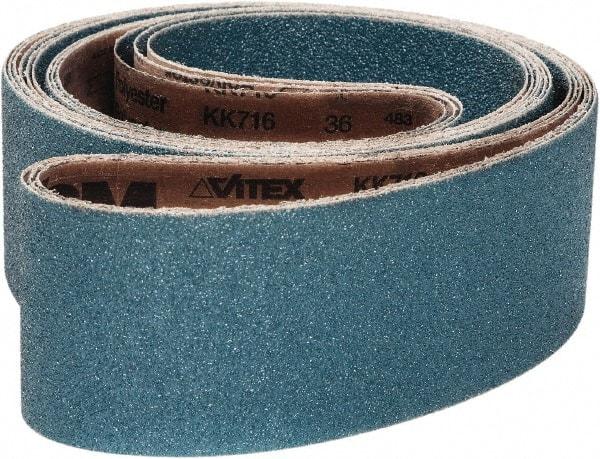 VSM - 2" Wide x 72" OAL, 36 Grit, Zirconia Alumina Abrasive Belt - Zirconia Alumina, Coarse, Coated, X Weighted Cloth Backing, Wet/Dry, Series ZK713X - All Tool & Supply