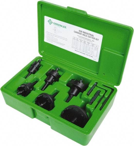 Greenlee - 11 Piece, 7/8 to 2-1/2" Cutter Diam, 0.187" Cutting Depth, Carbide Annular Cutter Set - Oxide Finish - All Tool & Supply