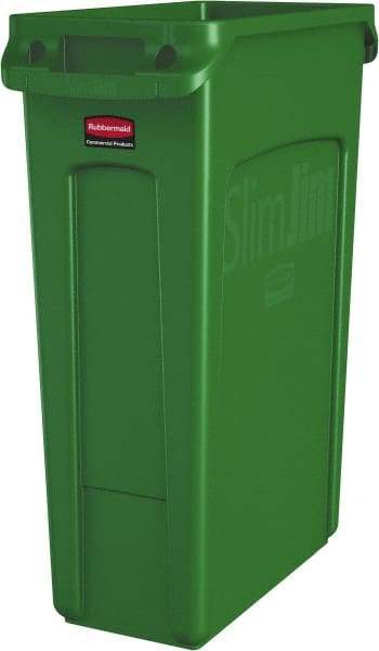 Rubbermaid - 23 Gal Green Rectangle Trash Can - Polyethylene, None Graphic, 30" High x 22" Long x 11" Wide, Lid Not Included - All Tool & Supply