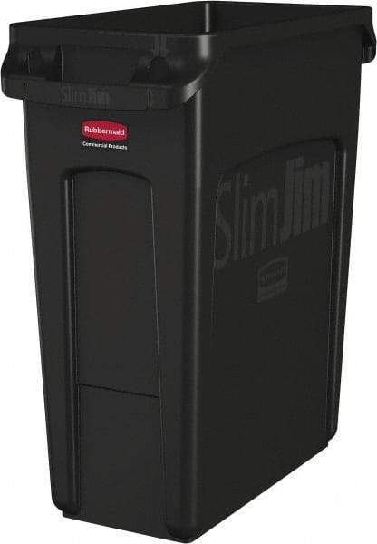 Rubbermaid - 16 Gal Black Rectangle Trash Can - Polyethylene, None Graphic, 25" High x 22" Long x 11" Wide, Lid Not Included - All Tool & Supply