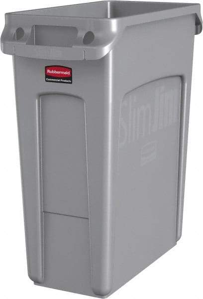 Rubbermaid - 16 Gal Gray Rectangle Trash Can - Polyethylene, None Graphic, 25" High x 22" Long x 11" Wide, Lid Not Included - All Tool & Supply