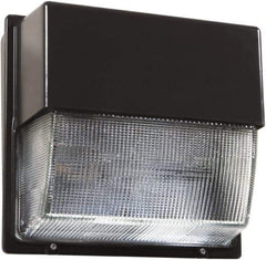 Lithonia Lighting - 72 Watt, 4,700 Lumen, 5,000°K, 120-277 Volt, LED Wall Pack Light Fixture - Prismatic Glass Lens, Aluminum Housing, Bronze (Color), Wall Mount, 8-15/16" Deep x 9-1/2" High x 10-9/16" Wide - All Tool & Supply