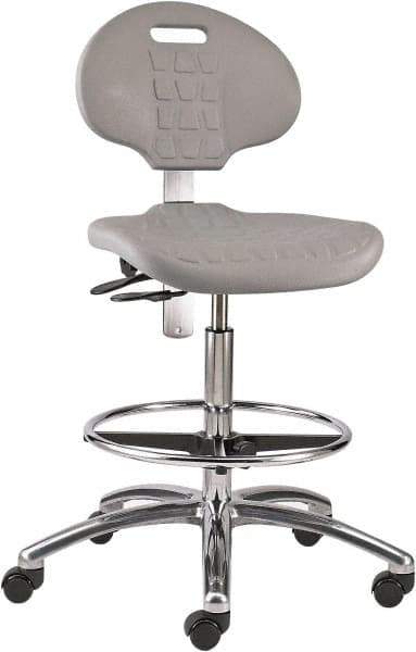 Bevco - 20-1/2 to 30-1/2" High Adjustable Height Swivel Stool - 27" Wide x 27" Deep, Polyurethane Seat, Gray - All Tool & Supply