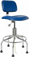 Bevco - 24-1/2 to 29-1/2" High Adjustable Height Swivel Stool - 22" Wide x 22" Deep, Vinyl Seat, Blue - All Tool & Supply