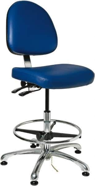 Bevco - 19 to 26-1/2" High Adjustable Height Swivel Stool - 27" Wide x 27" Deep, Vinyl Seat, Blue - All Tool & Supply