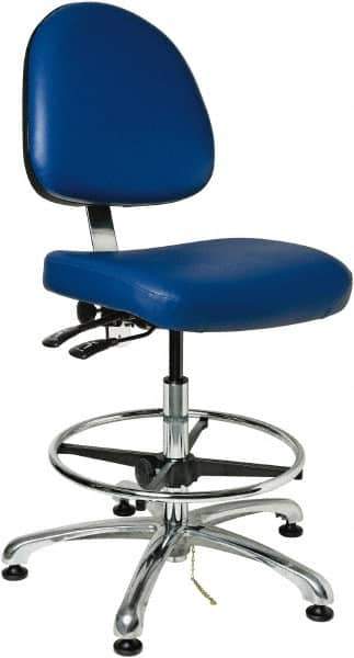 Bevco - 19 to 26-1/2" High Adjustable Height Swivel Stool - 27" Wide x 27" Deep, Vinyl Seat, Blue - All Tool & Supply