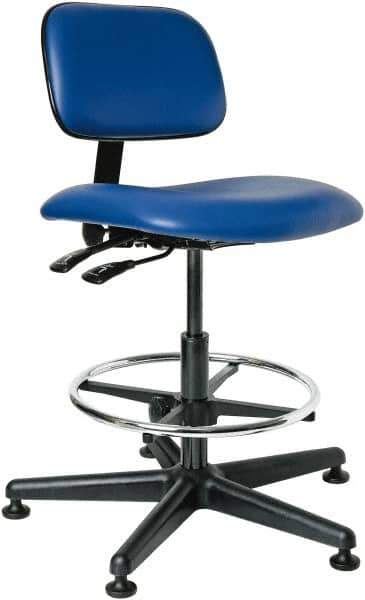 Bevco - 19-1/2 to 27" High Adjustable Height Swivel Stool - 27" Wide x 27" Deep, Vinyl Seat, Blue - All Tool & Supply