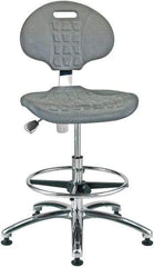 Bevco - 20-1/2 to 30-1/2" High Adjustable Height Swivel Stool - 27" Wide x 27" Deep, Polyurethane Seat, Gray - All Tool & Supply