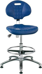 Bevco - 20-1/2 to 30-1/2" High Adjustable Height Swivel Stool - 27" Wide x 27" Deep, Polyurethane Seat, Blue - All Tool & Supply