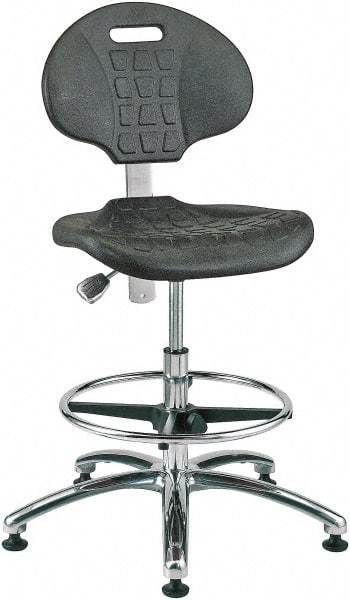 Bevco - 20-1/2 to 30-1/2" High Adjustable Height Swivel Stool - 27" Wide x 27" Deep, Polyurethane Seat, Black - All Tool & Supply