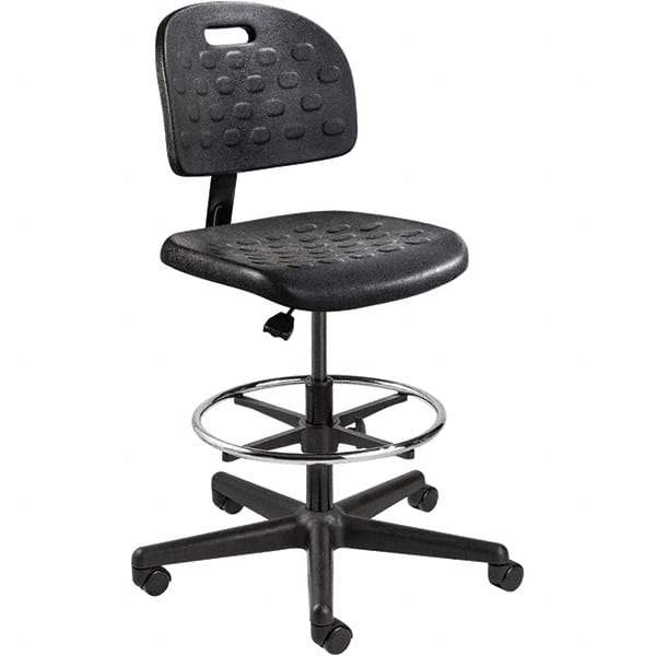 Bevco - 22-1/4 to 32" High Adjustable Height Swivel Stool - 27" Wide x 27" Deep, Polyurethane Seat, Black - All Tool & Supply