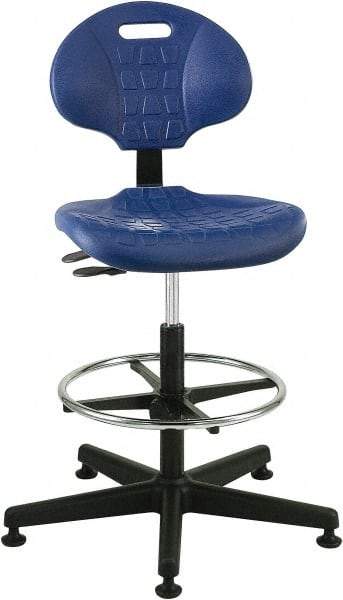 Bevco - 21 to 31" High Adjustable Height Swivel Stool - 27" Wide x 27" Deep, Polyurethane Seat, Blue - All Tool & Supply