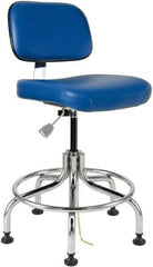 Bevco - 20 to 25" High Adjustable Height Swivel Stool - 22" Wide x 22" Deep, ESD Vinyl Seat, Blue - All Tool & Supply