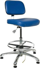 Bevco - 19 to 26-1/2" High Adjustable Height Swivel Stool - 27" Wide x 27" Deep, ESD Vinyl Seat, Blue - All Tool & Supply