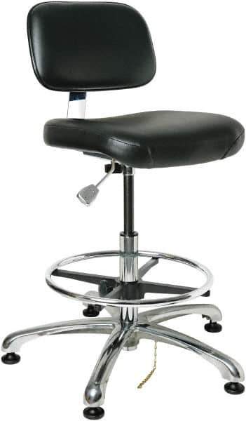 Bevco - 19 to 26-1/2" High Adjustable Height Swivel Stool - 27" Wide x 27" Deep, ESD Vinyl Seat, Black - All Tool & Supply