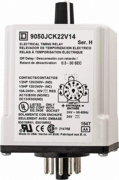 Square D - DPDT Time Delay Relay - 10 Contact Amp, 24 VAC/VDC - All Tool & Supply