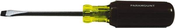 Paramount - 1/4" Blade Width, 8-1/4" OAL Standard Slotted Screwdriver - 4" Blade Length, Square Shank, Acetate with Rubber Grip Handle - All Tool & Supply