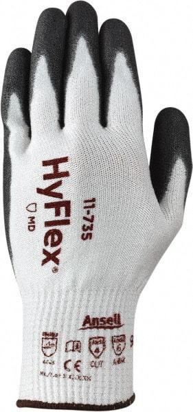 Ansell - Size M (8), ANSI Cut Lvl 4, Abrasion Lvl 6, Polyurethane Coated Cut Resistant Gloves - 9.5" Long, Palm & Fingertips Coated, Intercept Technology Yarn Lining, Knit Wrist, White/Gray, Paired - All Tool & Supply